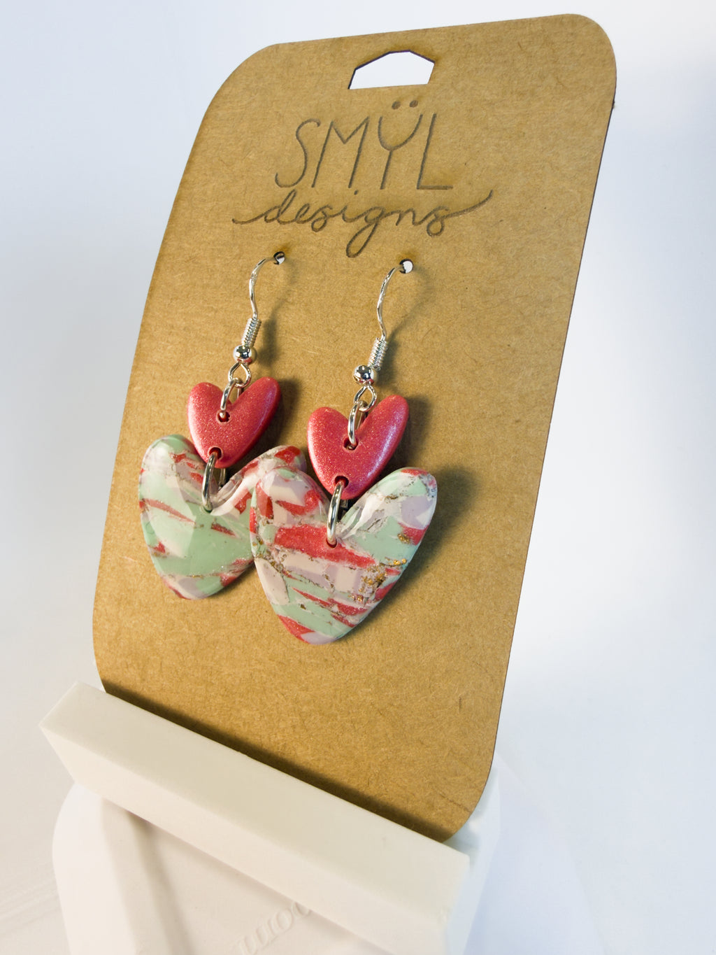 Asymmetrical Marbled Heart Dangles