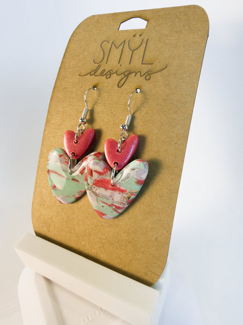 Asymmetrical Marbled Heart Dangles