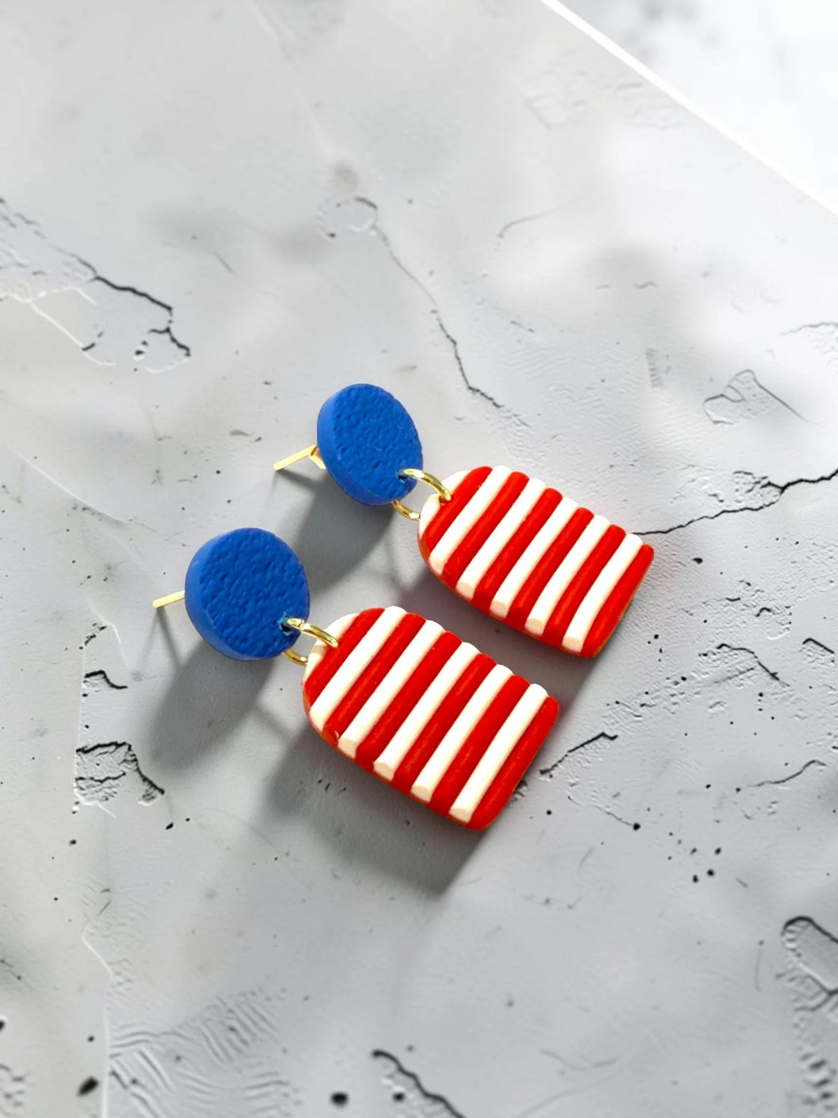 Red and White Striped Dangle Earrings, product view 2
