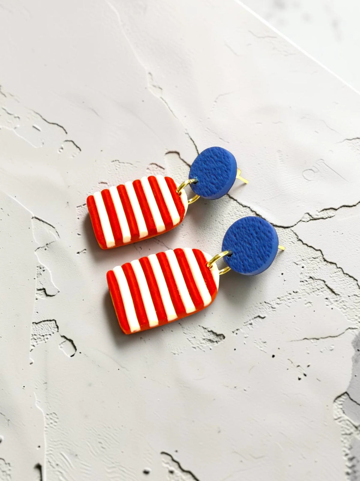 Red and White Striped Dangle Earrings, product view 3