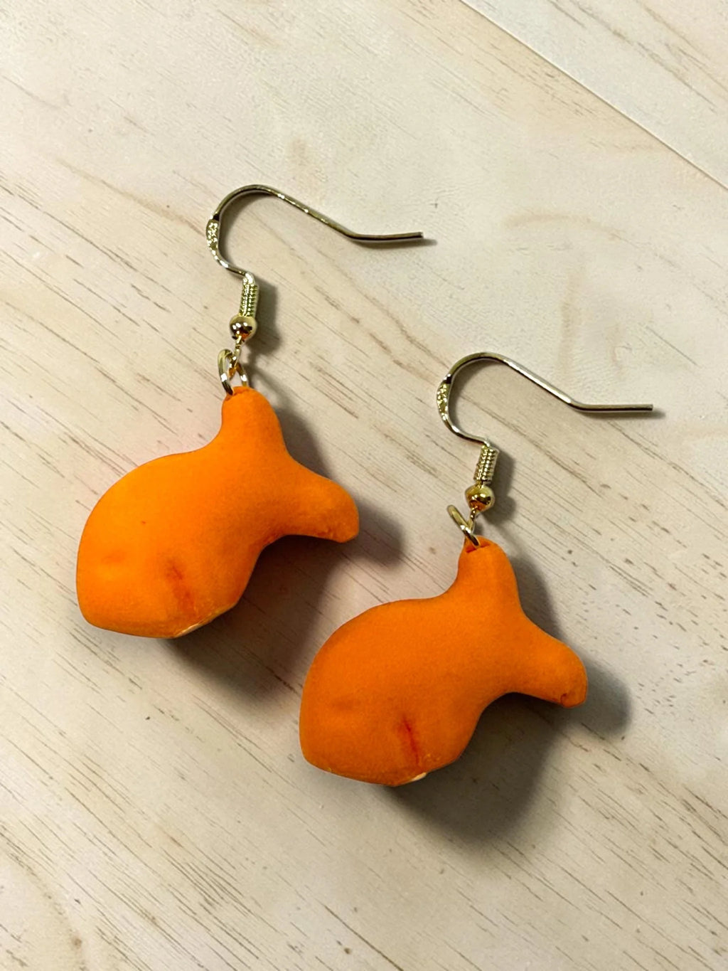 Goldfish Snack-Inspired Earrings by SMYL Designs