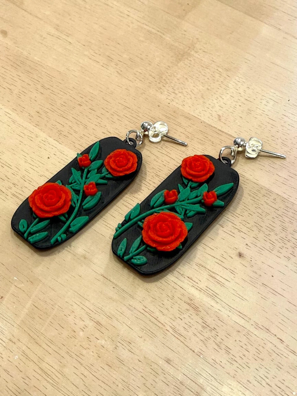 Red Rose Dangle Earrings, product view 2