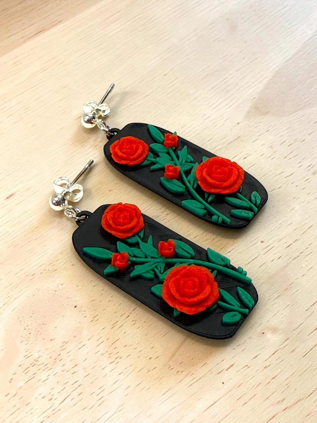 Red Rose Dangle Earrings, product view 3