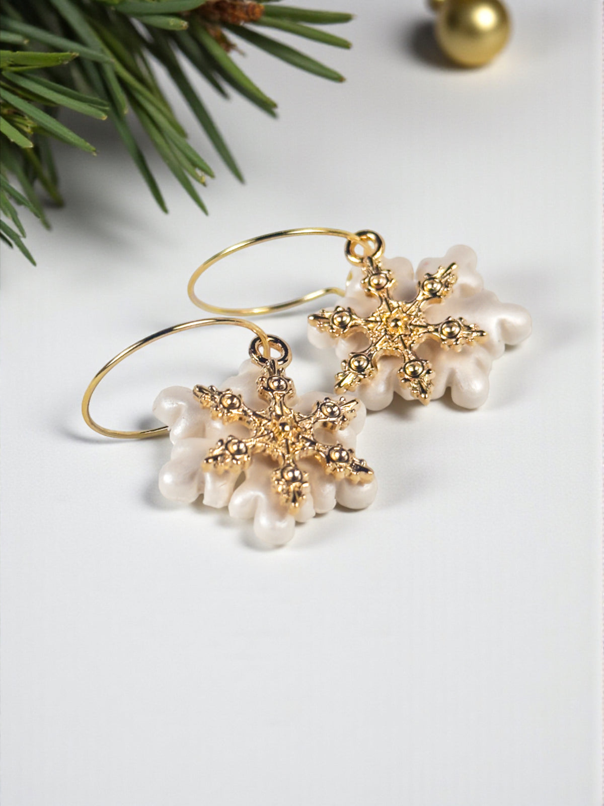 Snowflake Hoops with Gold Charms, product view 2