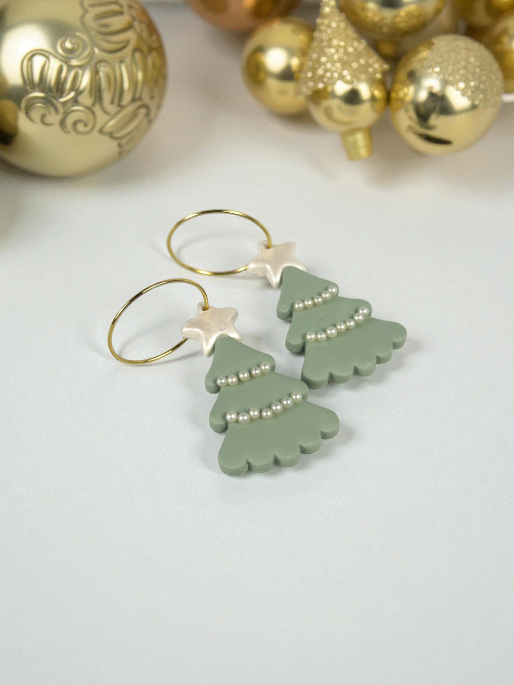 Elegant Sage Green Christmas Tree Dangles by SMYL Designs