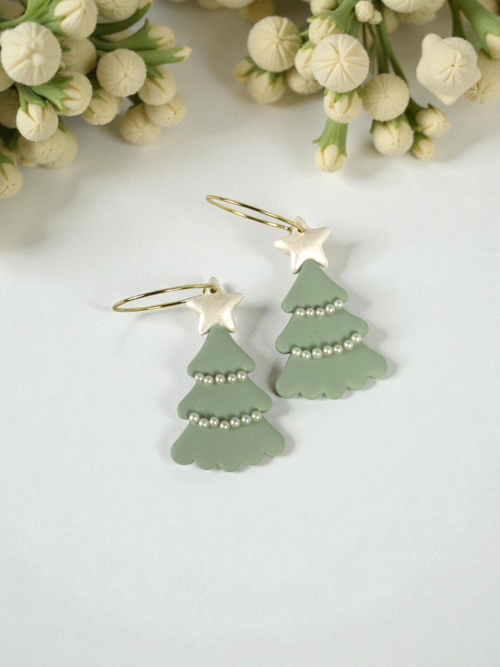 Elegant Sage Green Christmas Tree Dangles, product view 2