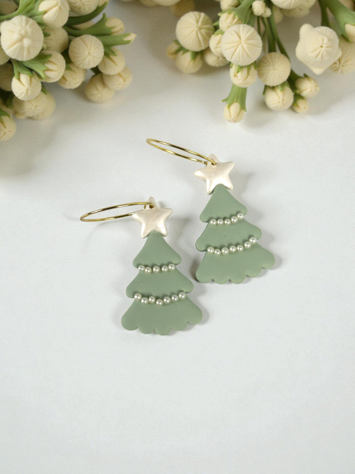 Elegant Sage Green Christmas Tree Dangles, product view 2