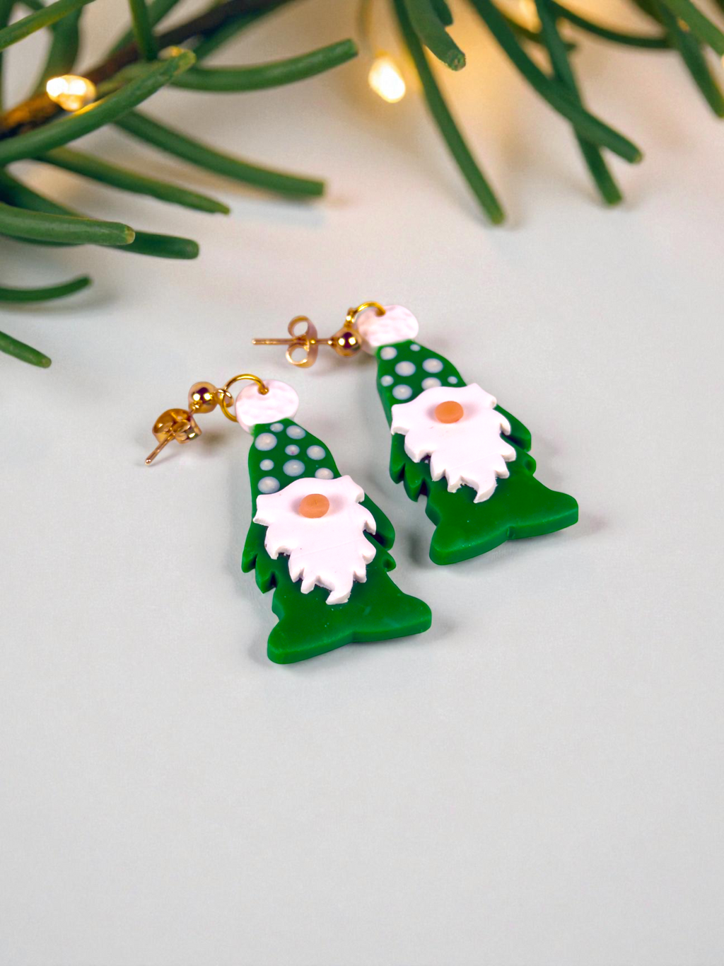 Green Polka Dot Gnome Dangles by SMYL Designs