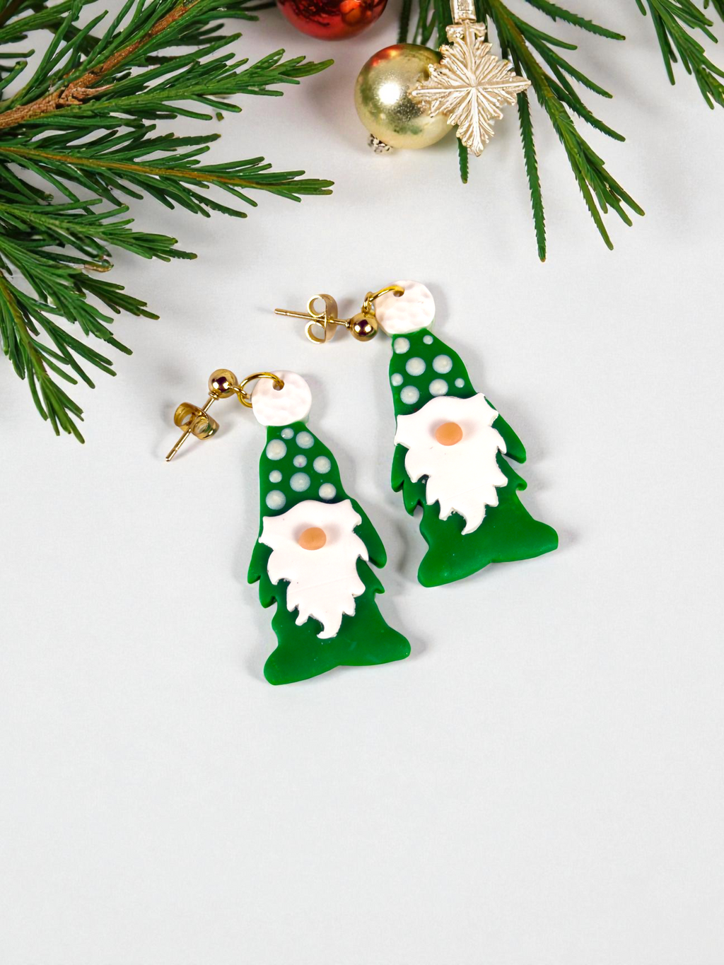 Green Polka Dot Gnome Dangles, product view 2