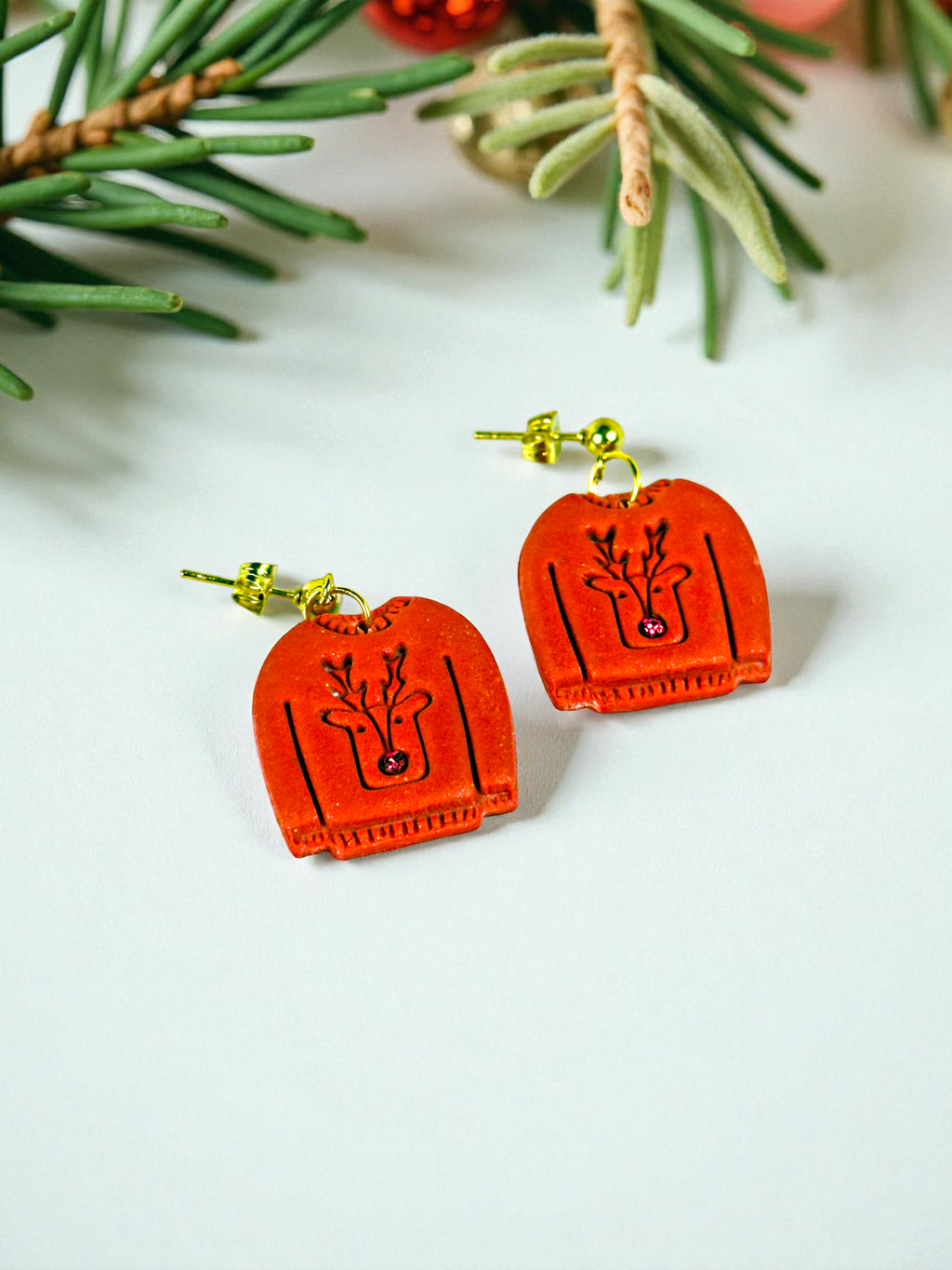 Reindeer Christmas Sweater Dangles - Red, product view 2