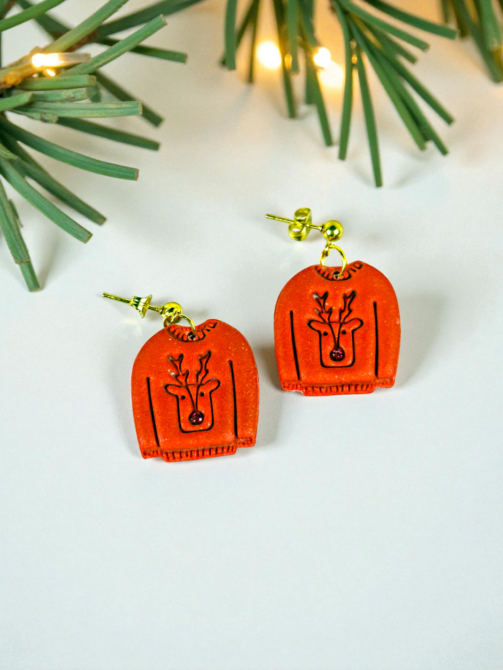Reindeer Christmas Sweater Dangles - Red by SMYL Designs