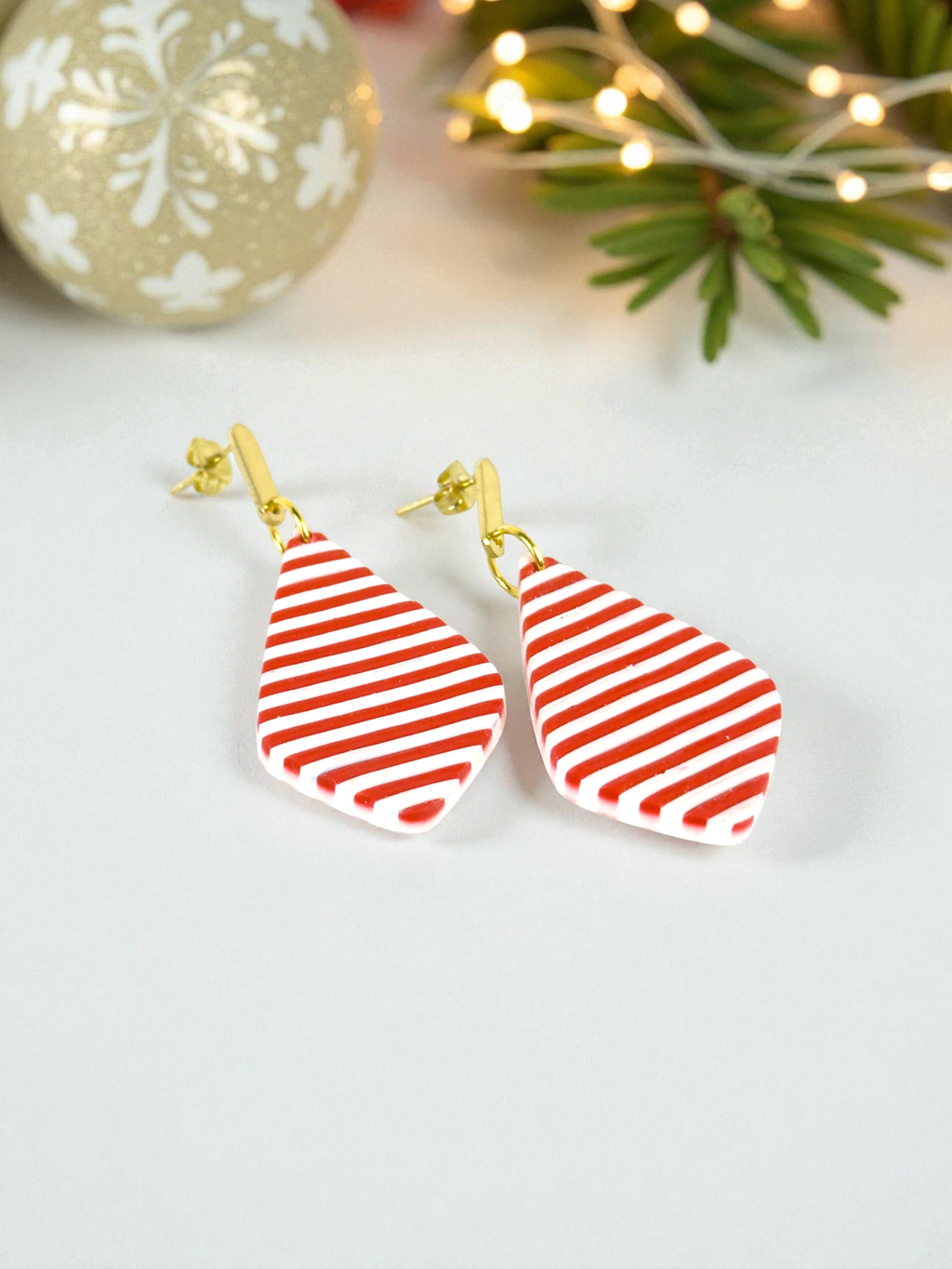 Red and White Striped Dangles by SMYL Designs