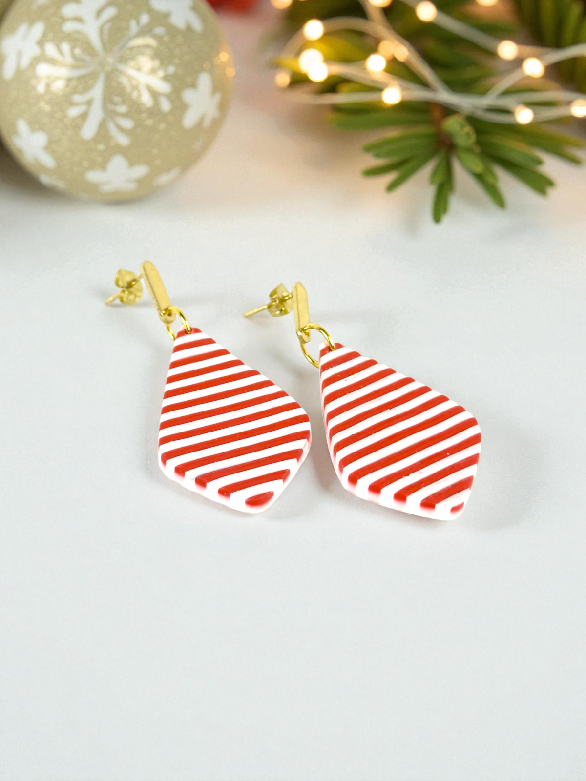 Red and White Striped Dangles by SMYL Designs