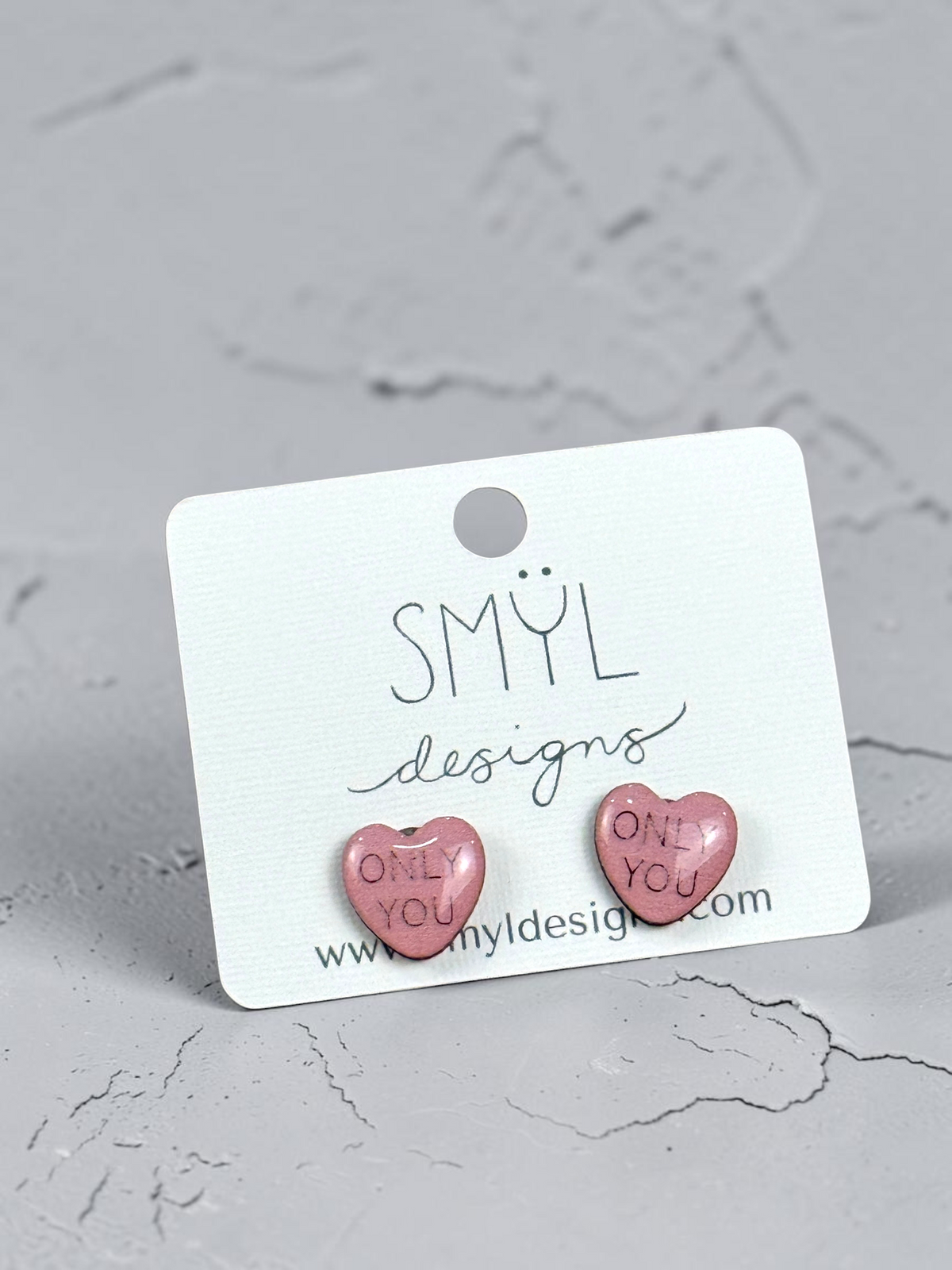 Pink conversation-heart stud earrings