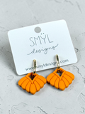Orange fan-shaped hoop dangle earrings by SMYL Designs