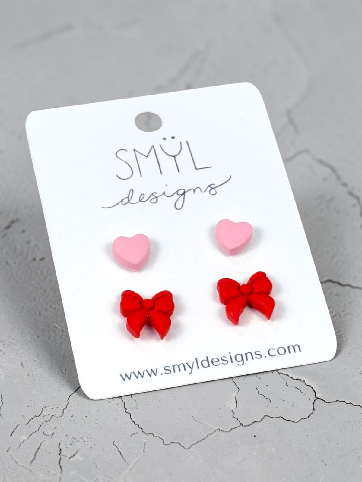 Pink hearts with red bows stud pack by SMYL Designs