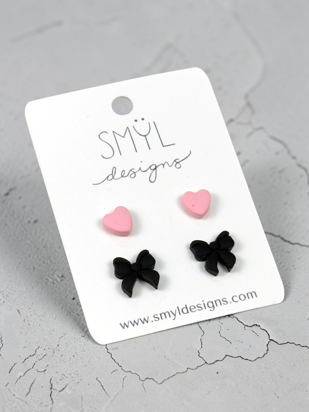 Pink hearts with black bows stud pack by SMYL Designs