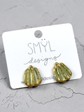 Sage tall pumpkin stud earrings with gold accents by SMYL Designs