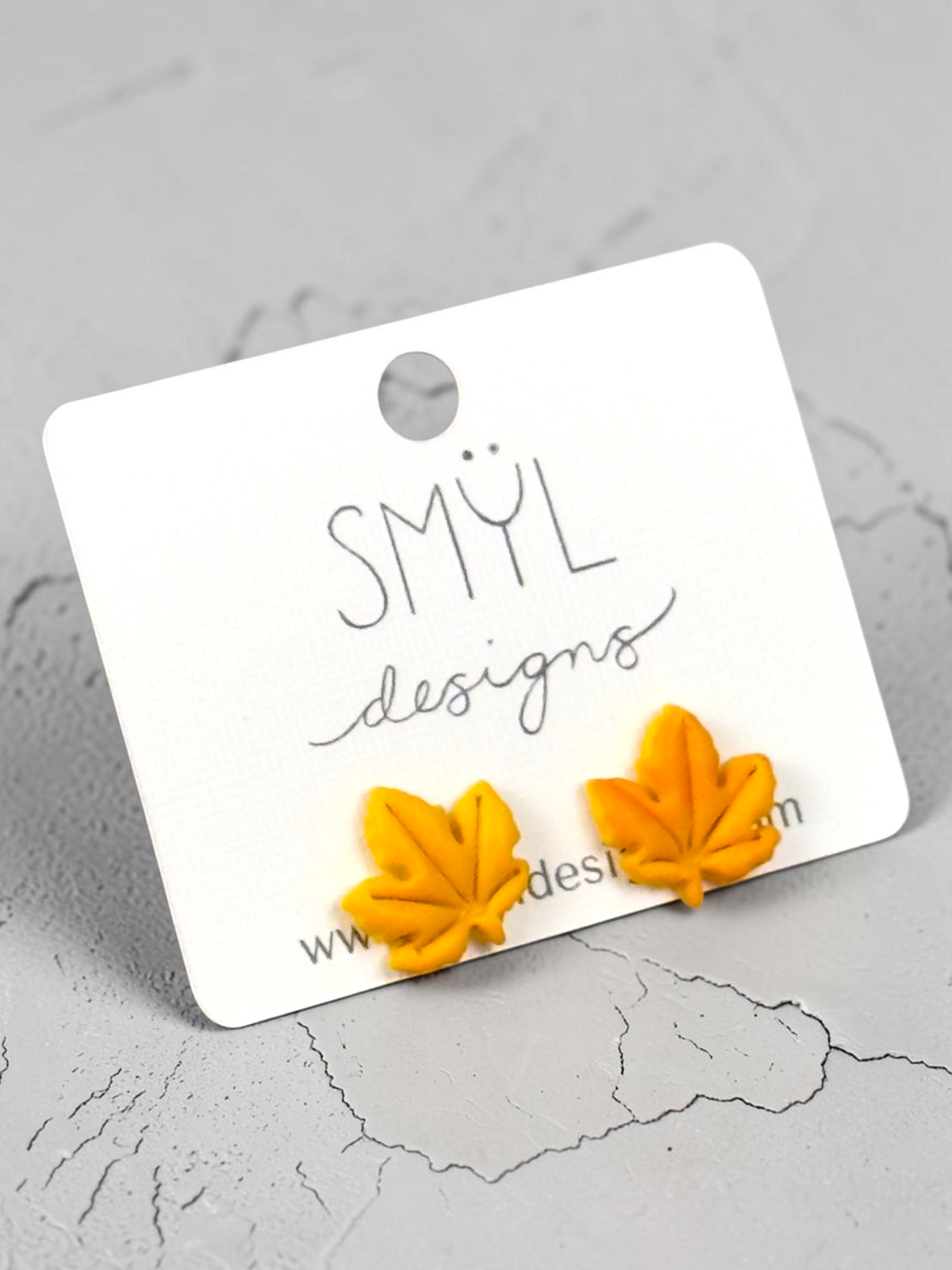 Golden yellow oak leaf stud earrings by SMYL Designs
