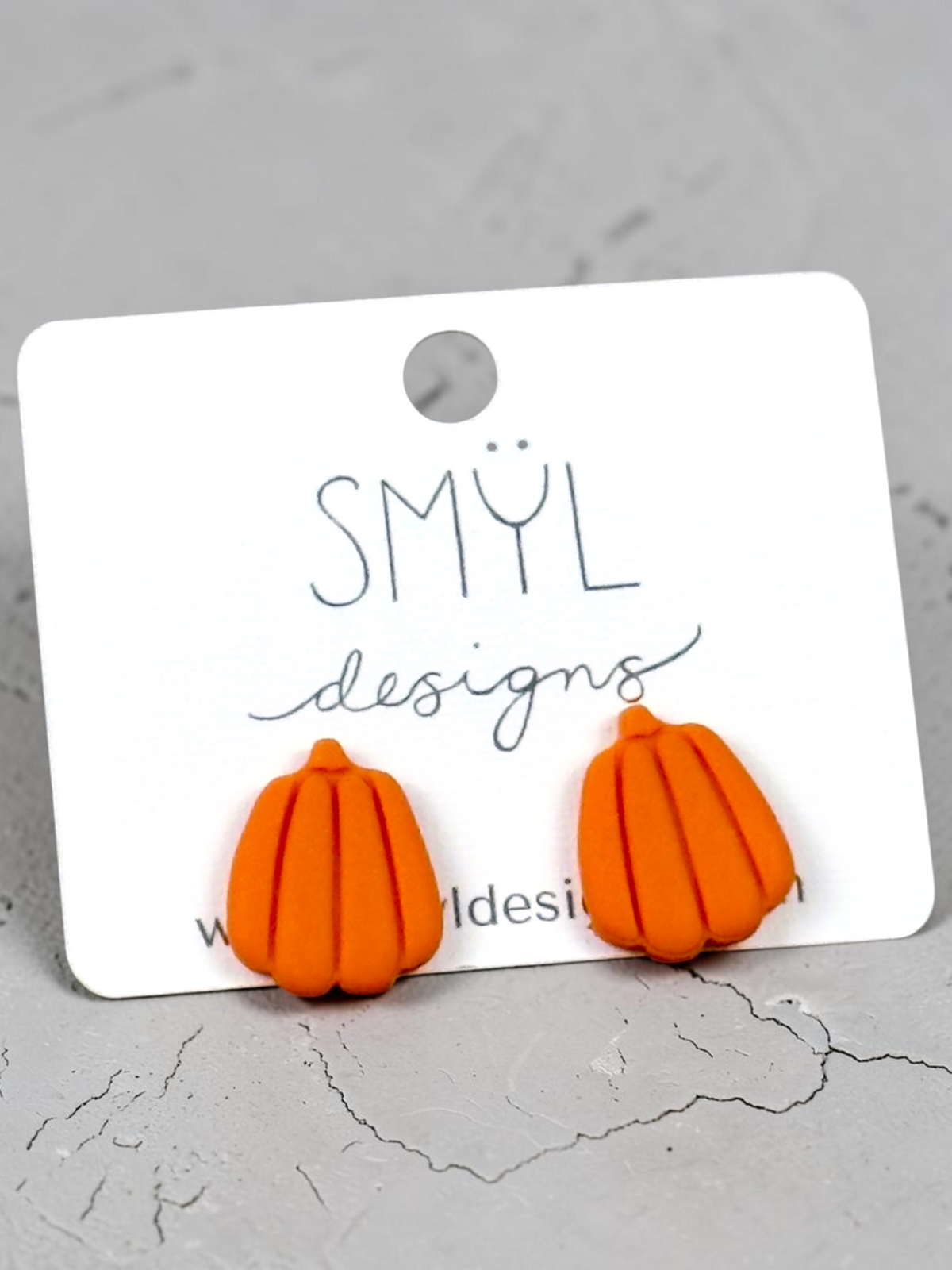Orange tall pumpkin stud earrings by SMYL Designs