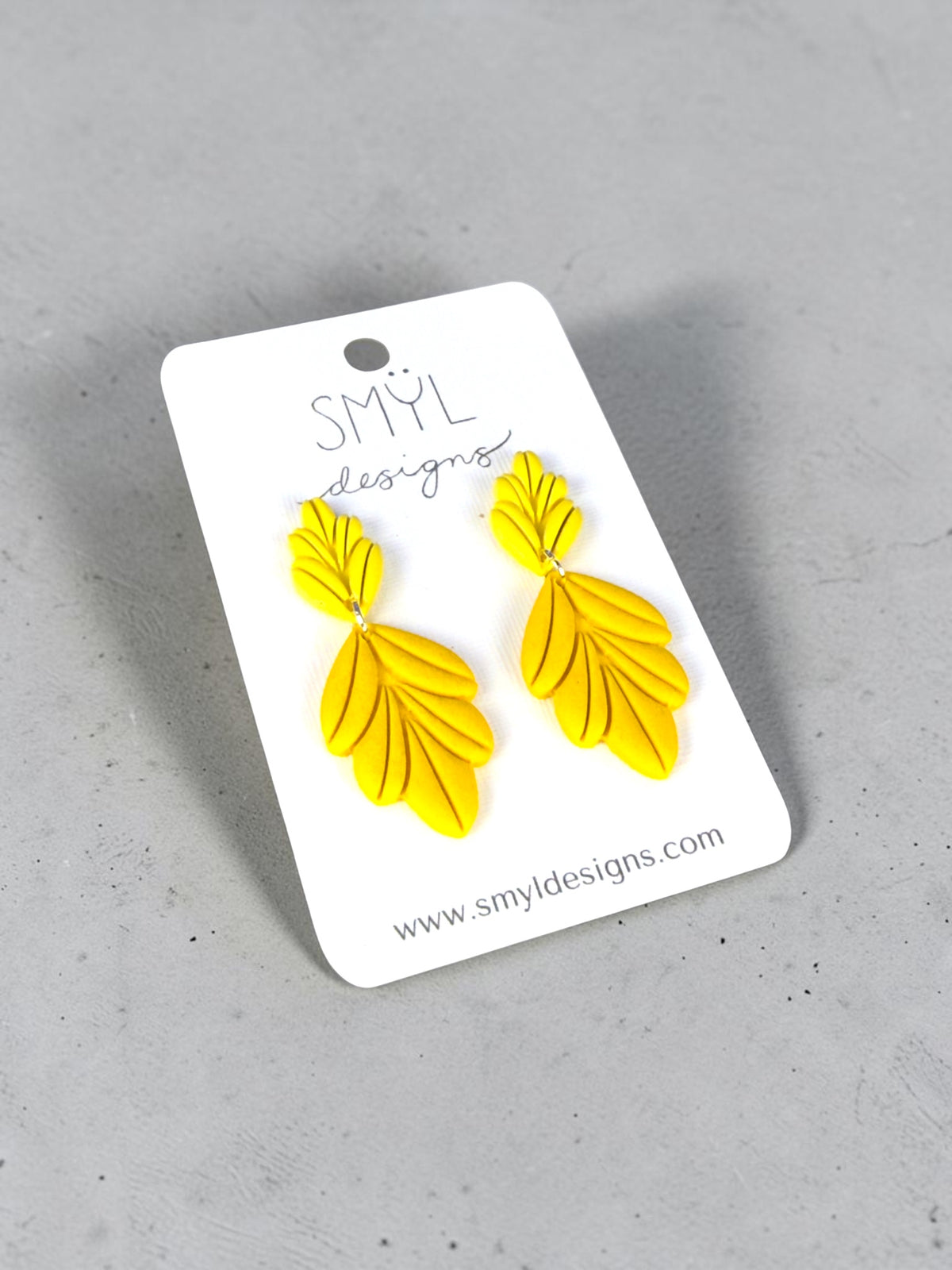 Yellow polymer clay botanical leaf dangle earrings by SMYL Designs