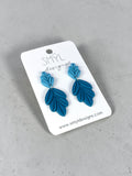 Teal polymer clay botanical leaf dangle earrings by SMYL Designs