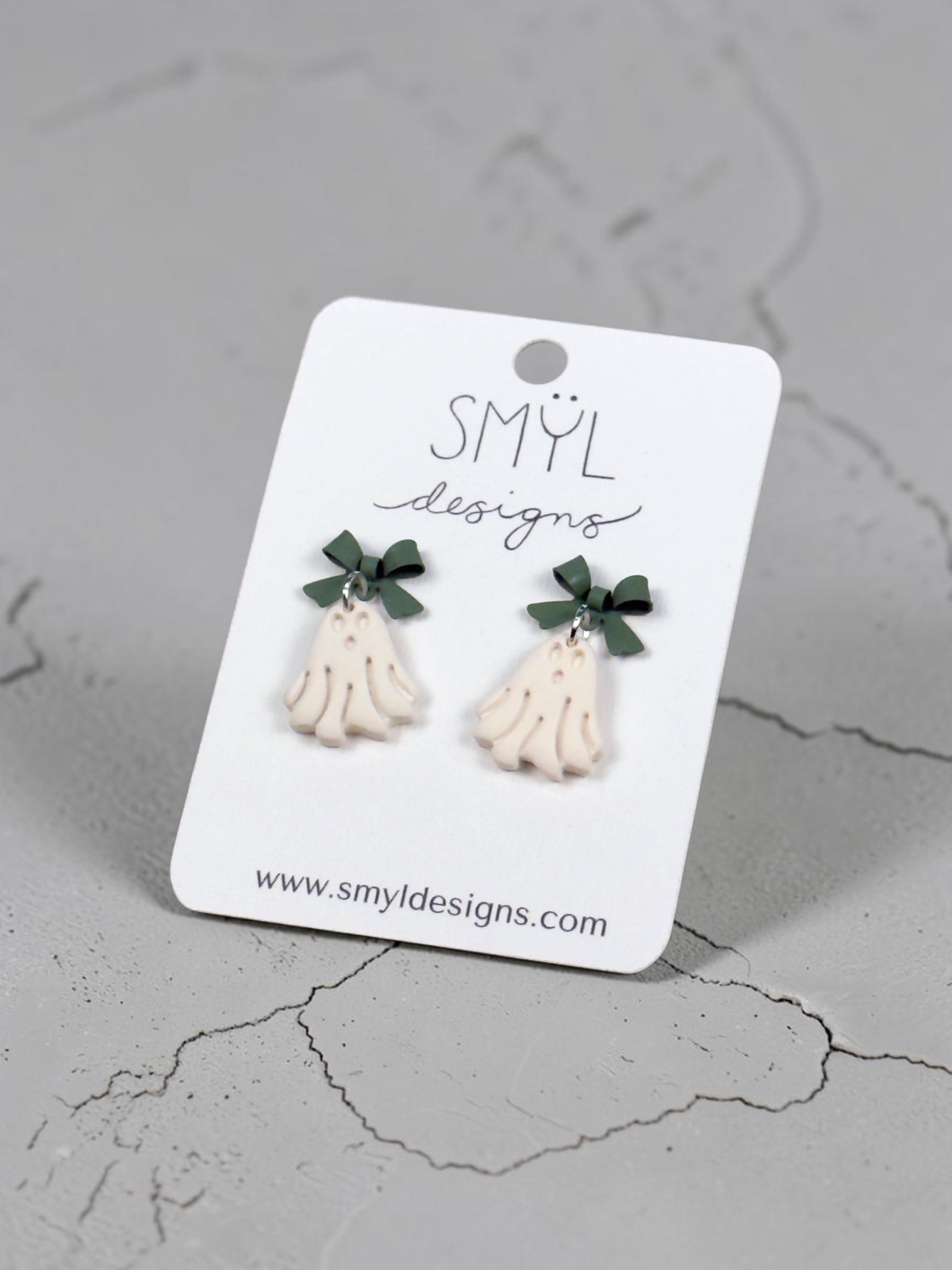 Sage Bow Ghost Dangle Earrings by SMYL Designs