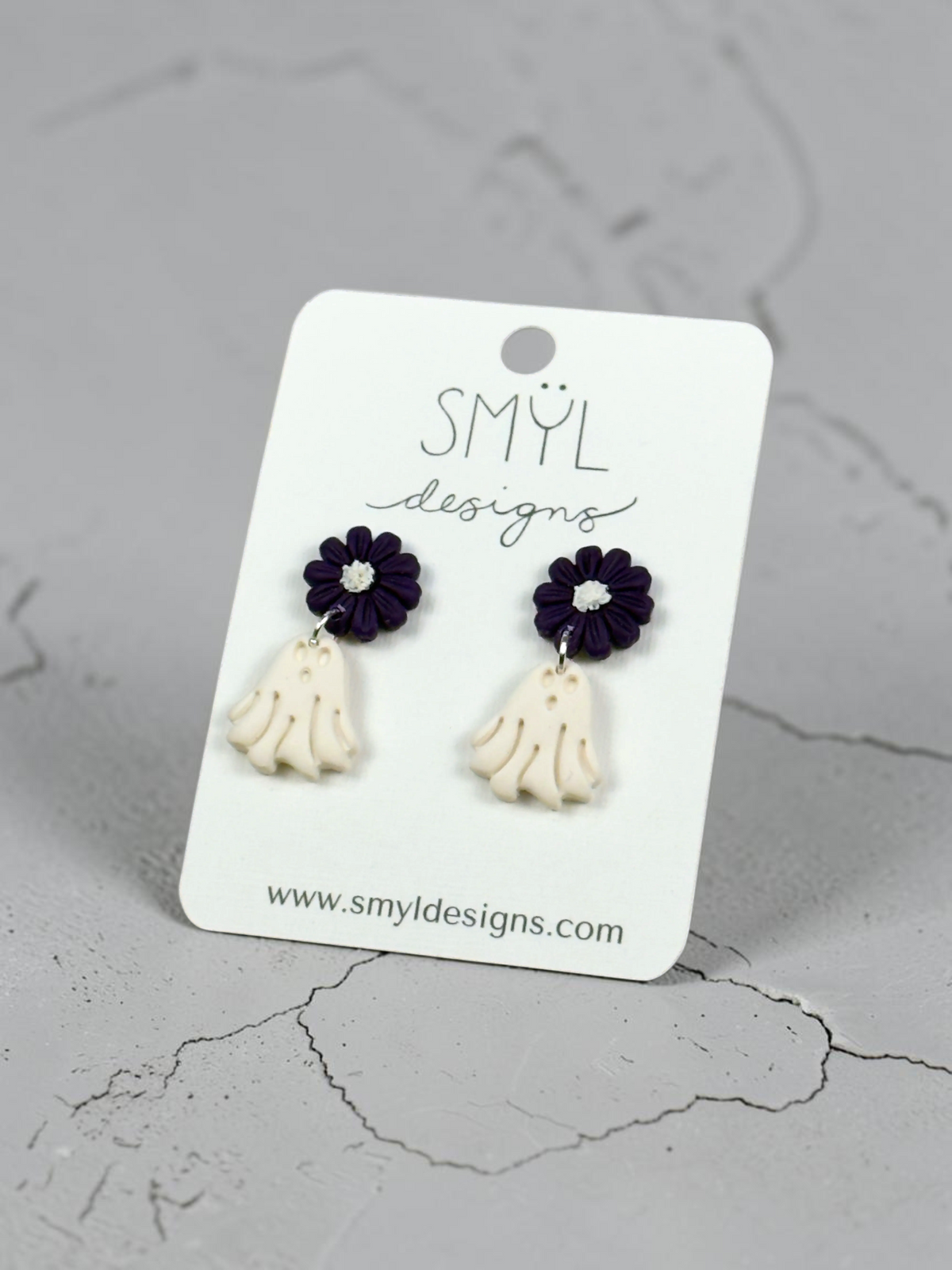 Purple Flower Ghost Dangle Earrings by SMYL Designs