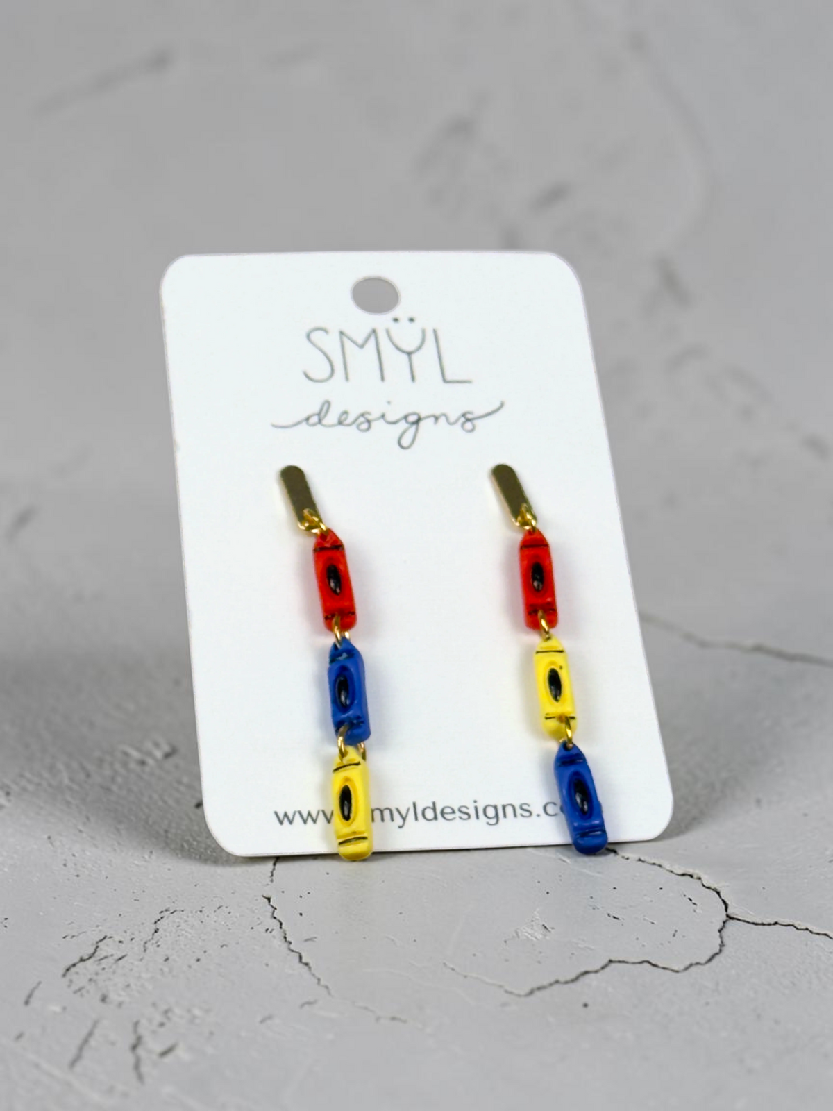 Primary Crayon Dangle Earrings by SMYL Designs