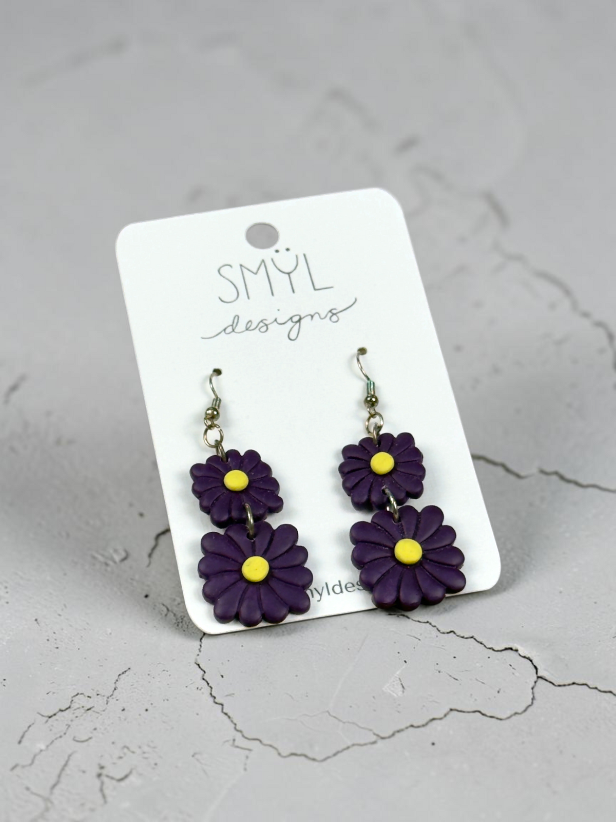 Purple Double Daisy Dangle Earrings by SMYL Designs