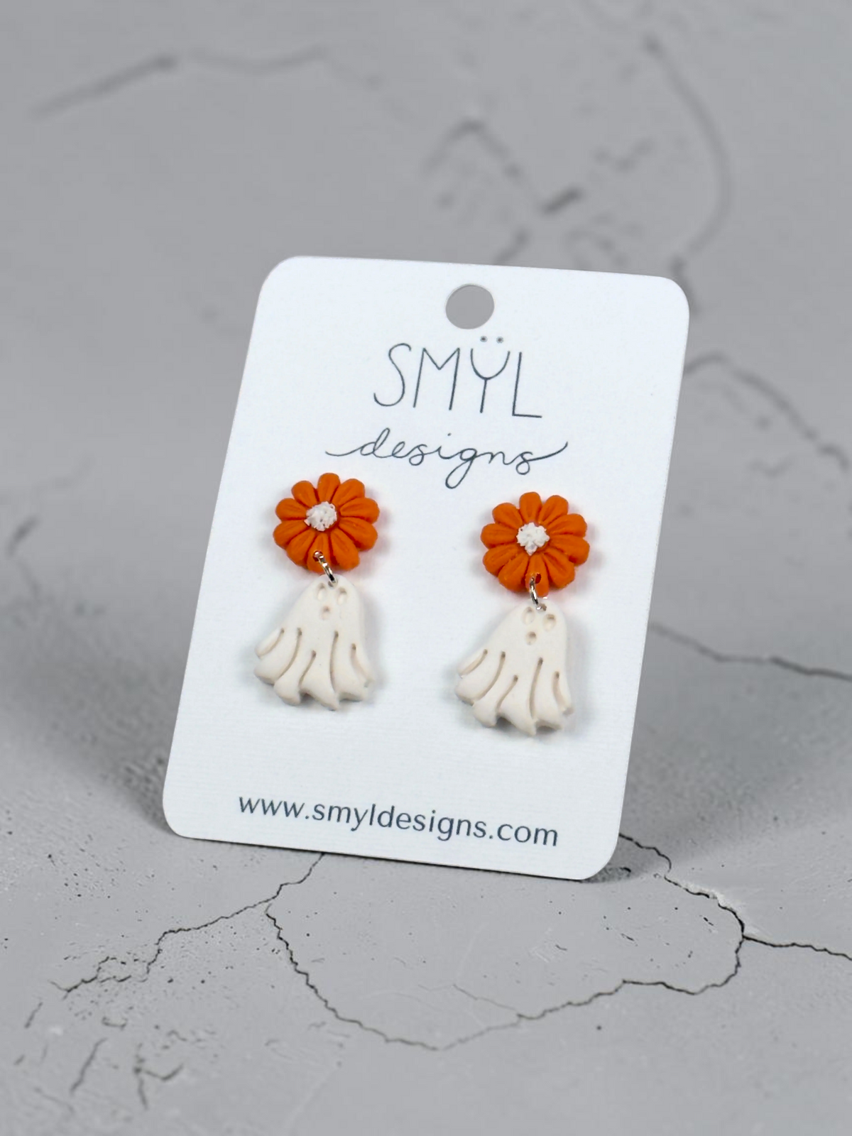 Orange Flower Ghost Dangle Earrings by SMYL Designs