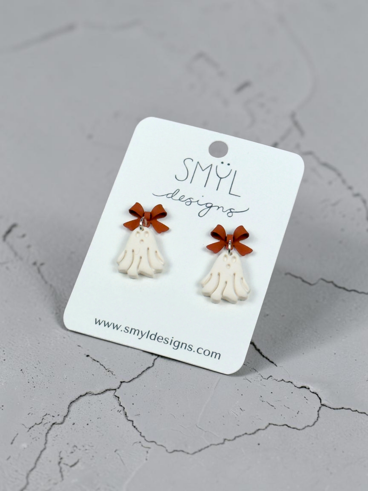 Orange Bow Ghost Dangle Earrings by SMYL Designs